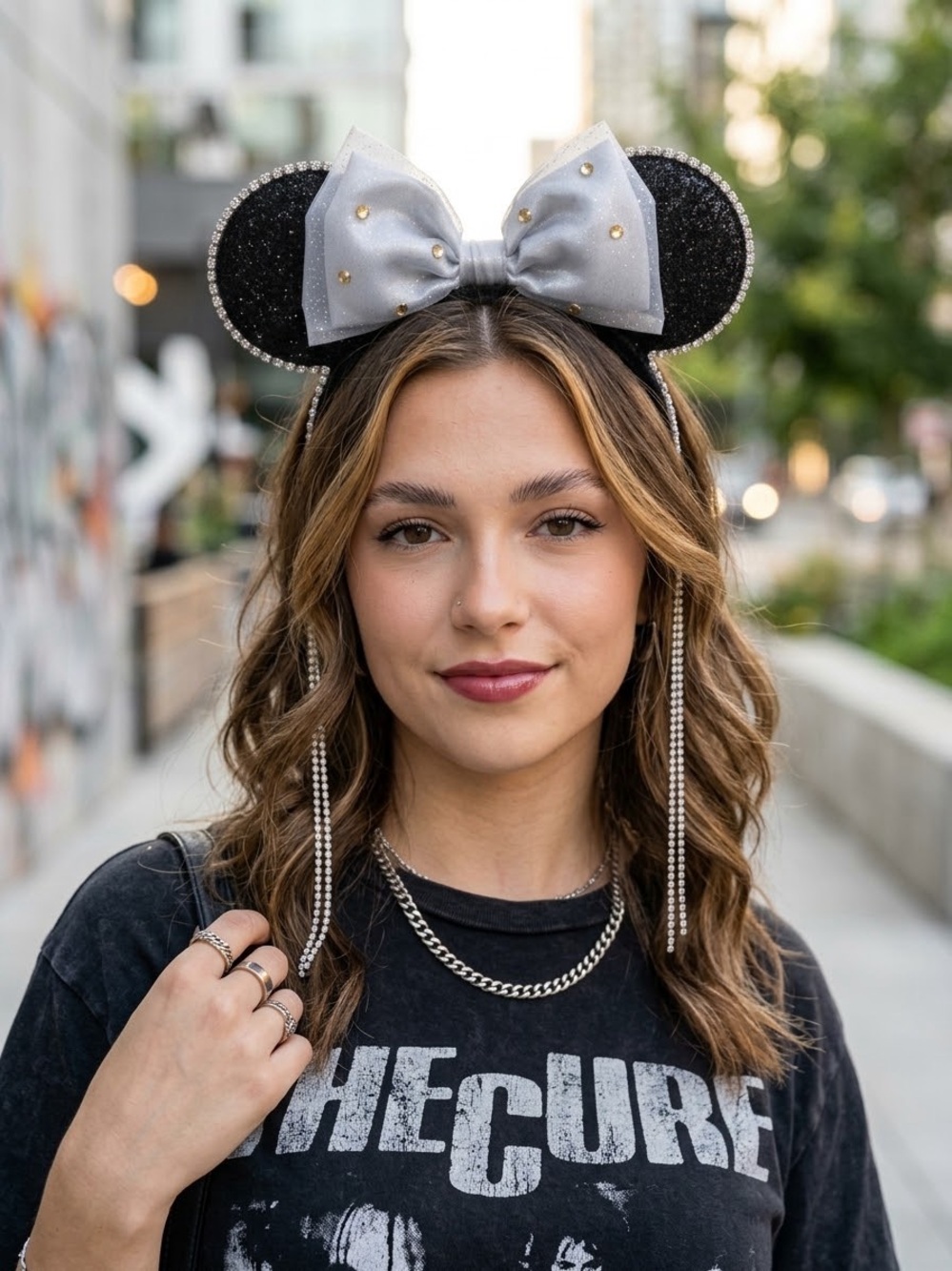 Premium Shanghai Disney Sparkle Black Minnie Mouse Ear Headband with Crystals